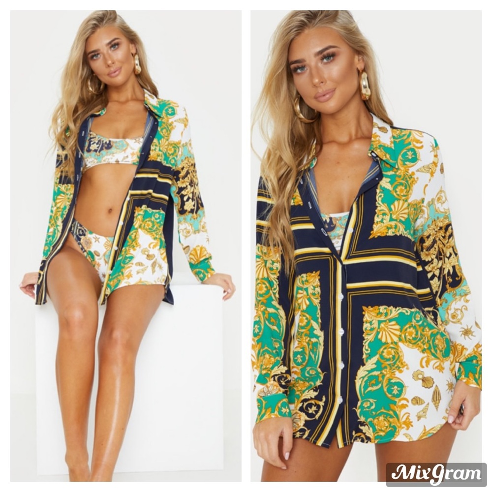 PLT Green Shell Chain Print Beach Shirt